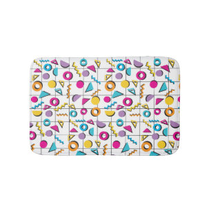Colorful Eighties 80's Retro Geometric Pattern Bath Mat