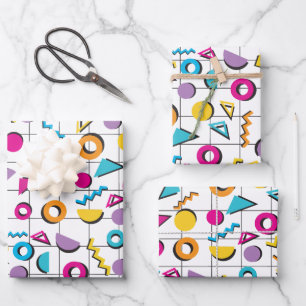 Colorful Eighties 80's Retro Geometric Pattern Wrapping Paper Sheet