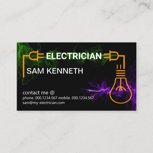 Colorful Electric Wave Power Plug Light Bulb Business Card (Front)