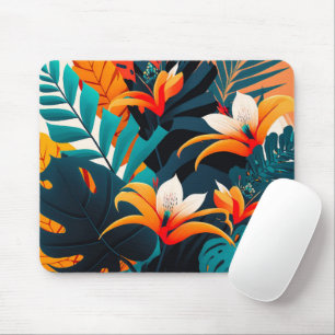 Colorful Elegant Tropical Leaves and Flowers   Mouse Pad