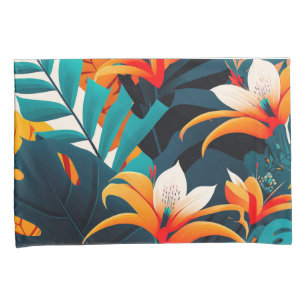 Colorful Elegant Tropical Leaves and Flowers   Pillowcase
