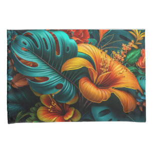 Colorful Elegant Tropical Leaves and Flowers   Pillowcase