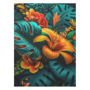 Colorful Elegant Tropical Leaves and Flowers   Tablecloth