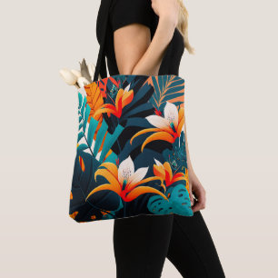 Colorful Elegant Tropical Leaves and Flowers   Tote Bag
