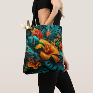 Colorful Elegant Tropical Leaves and Flowers   Tote Bag