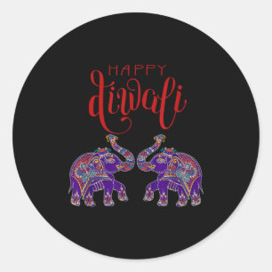 Colorful Elephant Happy Deepavali Diwali For Hindu Classic Round Sticker