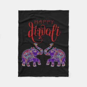 Colorful Elephant Happy Deepavali Diwali For Hindu Fleece Blanket