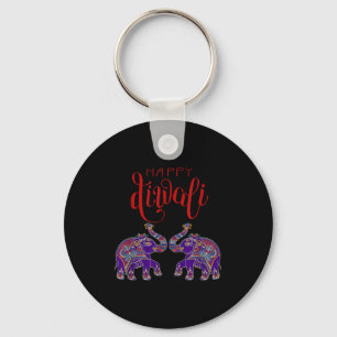Colorful Elephant Happy Deepavali Diwali For Hindu Keychain