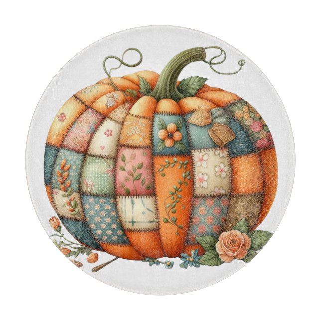 COLORFUL EMBROIDERY LOOK FALL PUMPKIN CUTTING BOARD (Front)
