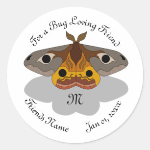 Colorful Emperor Moth Monogram Classic Round Sticker