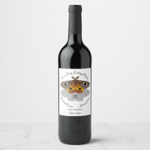 Colorful Emperor Moth Monogram Wine Label