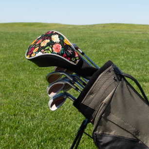 Colorful English garden flowers pattern monograms Golf Head Cover