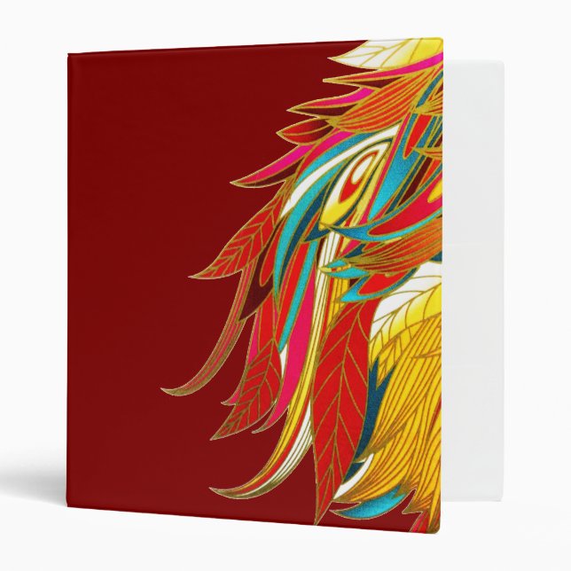 Colorful Exotic Tribal Feathers Red Binder (Front/Inside)