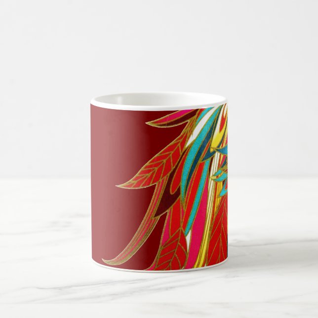 Colorful Exotic Tribal Feathers Red Coffee Mug (Center)