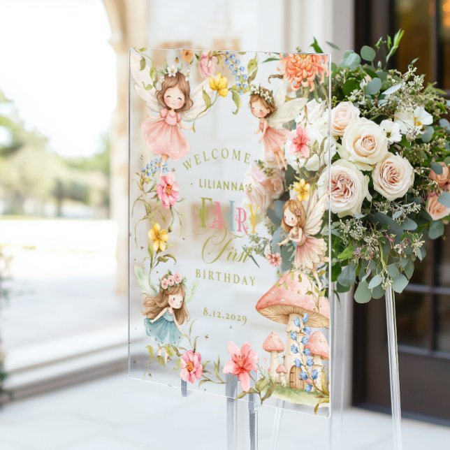 Colorful Fairy First Birthday Enchanted Welcome Acrylic Sign (Creator Uploaded)