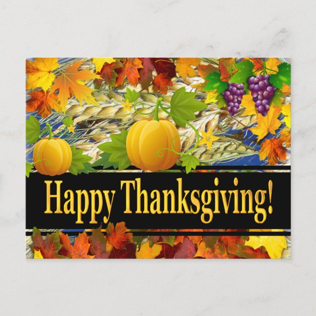 Colorful Fall Leaves Happy Thanksgiving Holiday Postcard (Front)