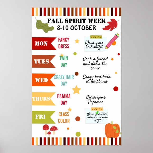 colorful fall Spirit week school flyer poster (Front)