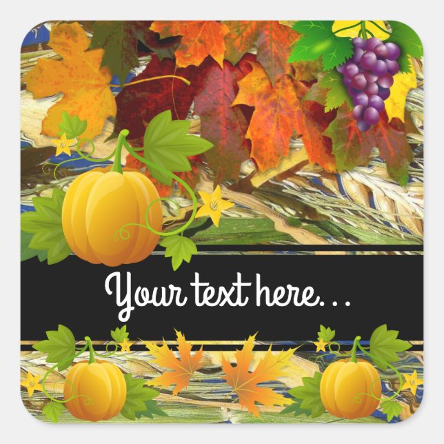 Colorful Fall Your Text Square Sticker (Front)
