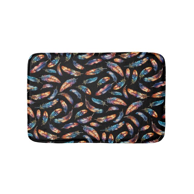 Colorful Falling Feather Art - Boho Graphic Print Bath Mat (Front)