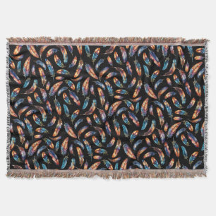 Colorful Falling Feather Art - Boho Graphic Print Throw Blanket