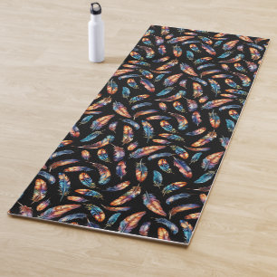 Colorful Falling Feather Art - Boho Graphic Print Yoga Mat