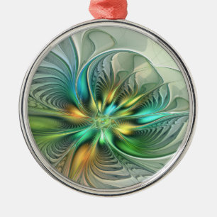 Colorful Fantasy Abstract Flower Fractal Art Metal Ornament
