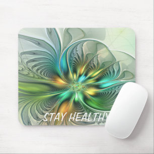 Colorful Fantasy Abstract Flower Fractal Art Text Mouse Pad