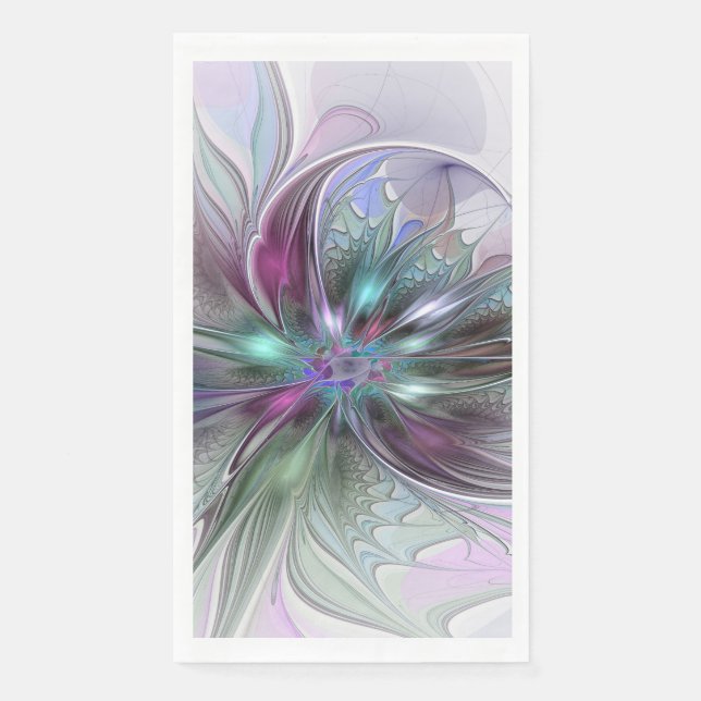Colorful Fantasy Abstract Modern Fractal Flower Napkin (Front)