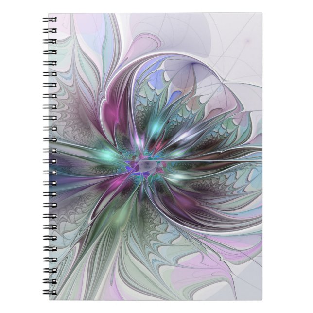 Colorful Fantasy Abstract Modern Fractal Flower Notebook (Front)