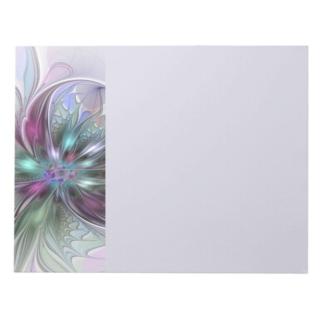 Colorful Fantasy Abstract Modern Fractal Flower Notepad (Front)