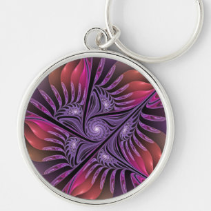 Colorful Fantasy Abstract Purple Fractal Art Keychain