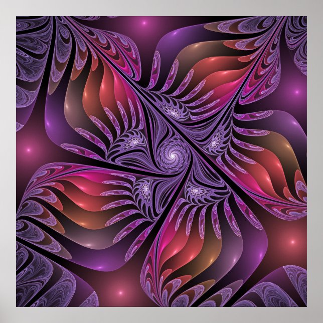 Colorful Fantasy Abstract Trippy Purple Fractal Poster (Front)