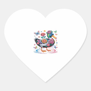 Colorful Fantasy Duck with Flowers and Butterflies Heart Sticker