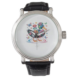 Colorful Fantasy Duck with Flowers and Butterflies Watch