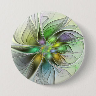 Colorful Fantasy Flower Modern Abstract Fractal 3 Inch Round Button