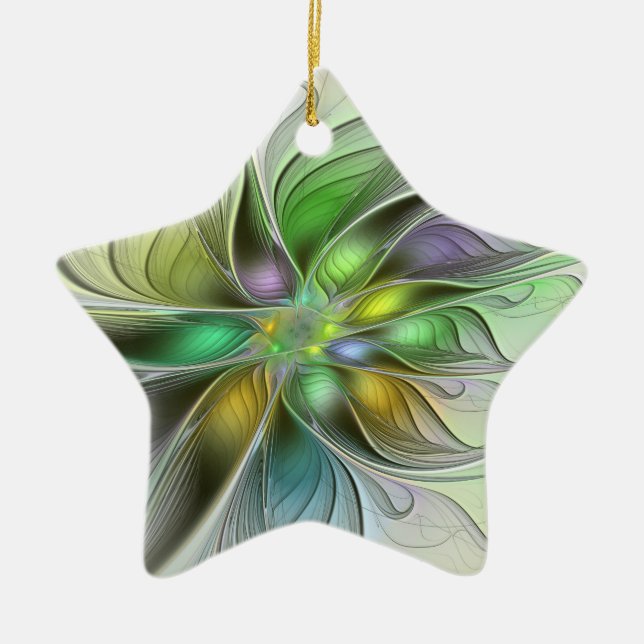 Colorful Fantasy Flower Modern Abstract Fractal Ceramic Ornament (Front)