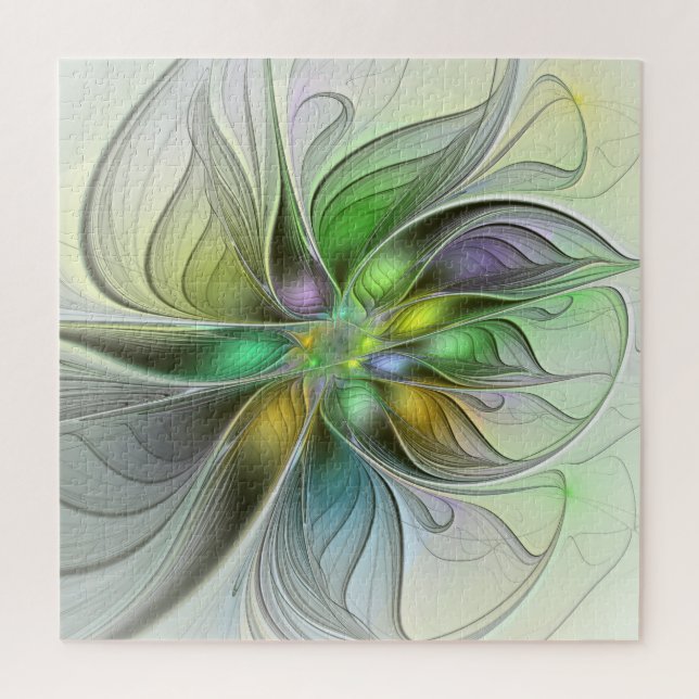Colorful Fantasy Flower Modern Abstract Fractal Jigsaw Puzzle (Vertical)