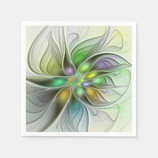Colorful Fantasy Flower Modern Abstract Fractal Napkin (Front)