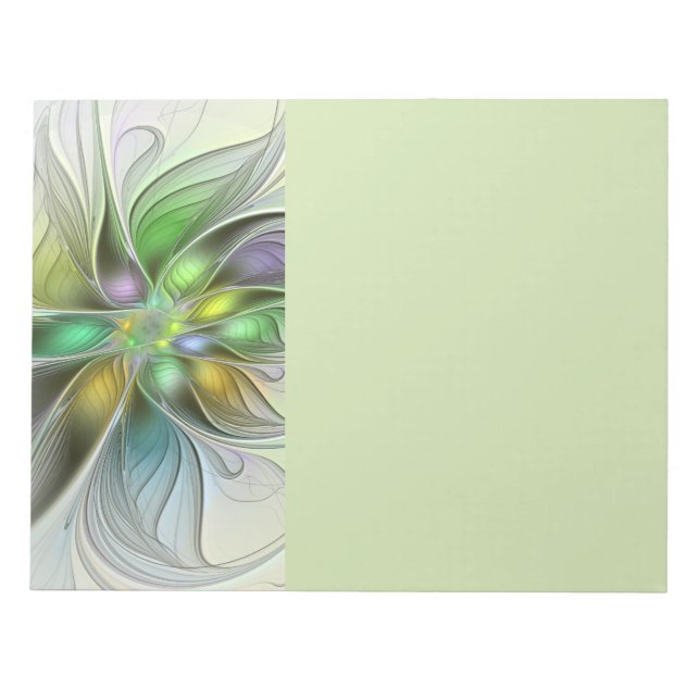 Colorful Fantasy Flower Modern Abstract Fractal Notepad (Front)