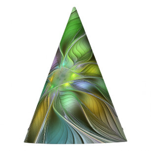 Colorful Fantasy Flower Modern Abstract Fractal Party Hat