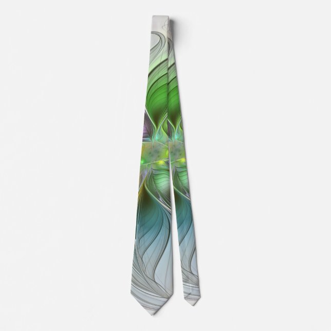 Colorful Fantasy Flower Modern Abstract Fractal Tie (Front)