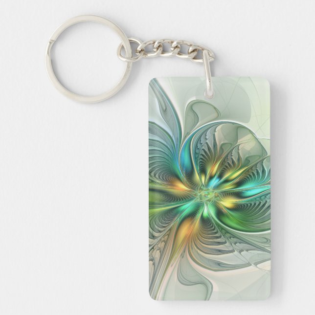 Colorful Fantasy Modern Abstract Flower Fractal Keychain (Front)