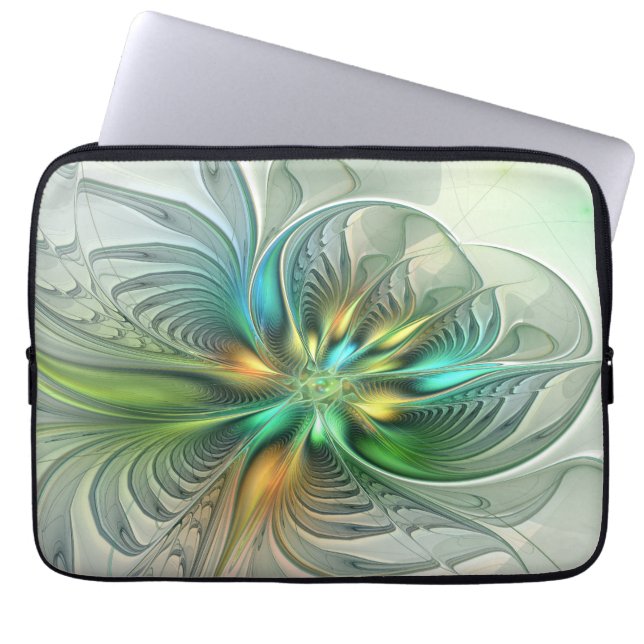 Colorful Fantasy Modern Abstract Flower Fractal Laptop Sleeve (Front)