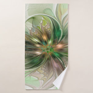 Colorful Fantasy Modern Abstract Fractal Flower Bath Towel