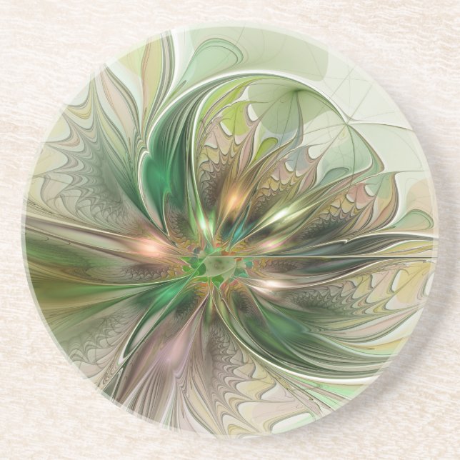 Colorful Fantasy Modern Abstract Fractal Flower Coaster (Front)