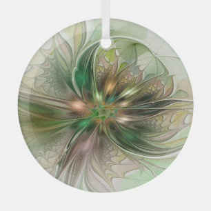 Colorful Fantasy Modern Abstract Fractal Flower Glass Ornament