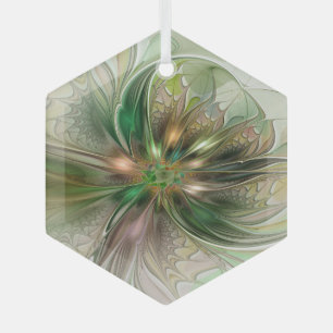 Colorful Fantasy Modern Abstract Fractal Flower Glass Ornament