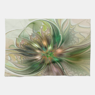 Colorful Fantasy Modern Abstract Fractal Flower Kitchen Towel