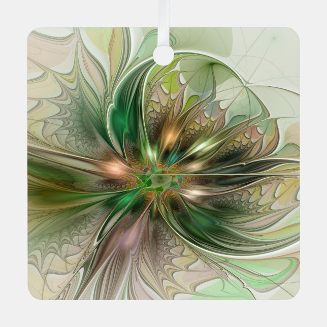 Colorful Fantasy Modern Abstract Fractal Flower Metal Ornament (Front)