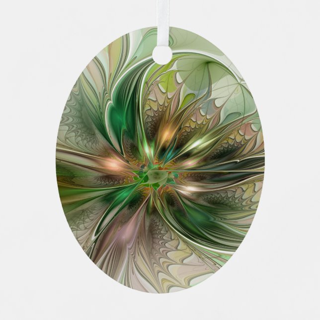 Colorful Fantasy Modern Abstract Fractal Flower Metal Ornament (Front)